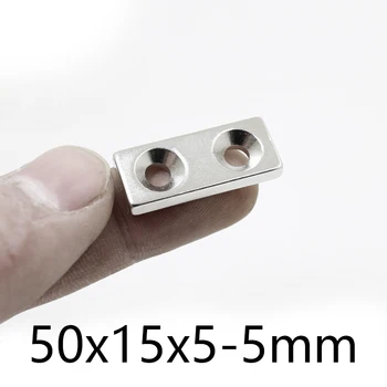 5-30шт Блок 50x15x5-5 мм Потайной Неодимовый магнитный редкоземельный магнит с отверстием 5 мм N35 Мощные Сильные магниты 50*15*5- 5 мм