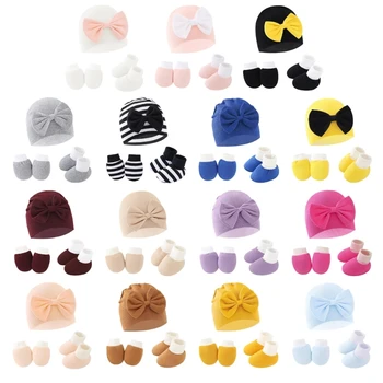 Шапочка для новорожденного, милая теплая хлопчатобумажная шапочка, Перчатки, Носки, детские больничные шапочки для мальчиков и девочек, шапочки для малышей, детские шапочки-бини 066B