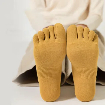 Новые однотонные хлопчатобумажные Носки с пятью пальцами Носки с пятью пальцами Женские Мужские Дышащие Носки для экипажа Спортивные Беговые Эластичные носки с пятью пальцами