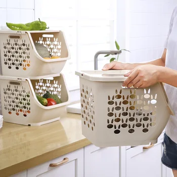 Пластиковая Кухонная корзина для хранения Многофункционального белья для фруктов и овощей, Штабелируемая корзина для продуктов для хранения на кухне