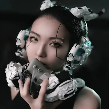 Готическая Bluetooth-маска, наушники, ПАНК-светящаяся беспроводная Bluetooth-гарнитура, Технологичная функциональная Научно-фантастическая фотография, Хэллоуин