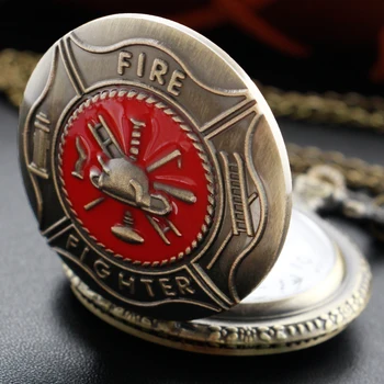 Классические карманные часы с логотипом Red Fire Fighter, бронзовые винтажные мужские часы с брелоком-цепочкой, лучший выбор подарка для женщин и детей