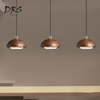 Скандинавская минималистичная современная светодиодная люстра, прикроватная тумбочка для спальни, ресторан, бар, гостиная, люстра с одной деревянной Ретро-крышкой