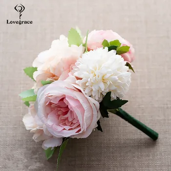 Букет искусственных цветов Lovegrace Шелковый пион, помпон из гортензии, искусственные цветы для невесты, букет сестры, свадебный декоративный цветок