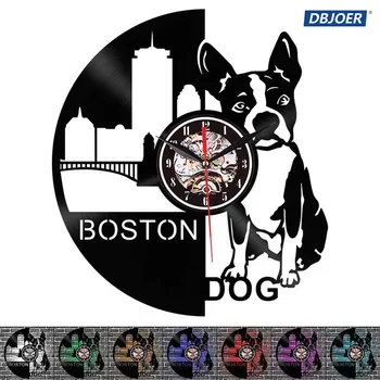 12-дюймовые настенные часы с виниловой пластинкой Urban Puppy-Настенный светильник 7 цветов светодиодной подсветки-Виниловые настенные часы с дистанционным управлением Настенные часы