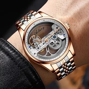 AILANG мужские прозрачные дизайнерские часы Модные мужские стимпанк Полые автоматические часы Скелет Механические часы Relogio Masculino