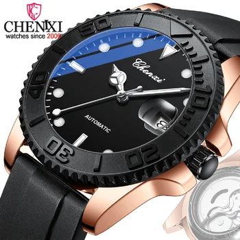 Мужские автоматические механические часы бренда CHENXI, Роскошные Кожаные Водонепроницаемые кварцевые наручные часы с турбийоном, Мужские Светящиеся часы с датой