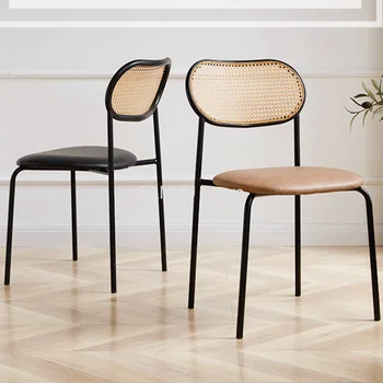 Обеденные стулья из скандинавского ротанга Креативные бытовые Современные металлические обеденные стулья для приема гостей Cadeira De Jantar Мебель для дома WZ50DC