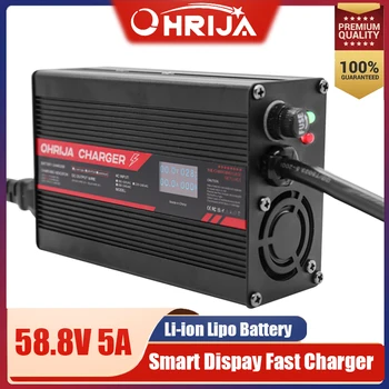 Зарядное устройство OHRIJA 58.8V 5A Smart Aluminum Case Подходит Для 14S 51.8V LCD Dispay Li-ion Lipo Аккумулятор OLED Дисплей Быстрое Зарядное Устройство