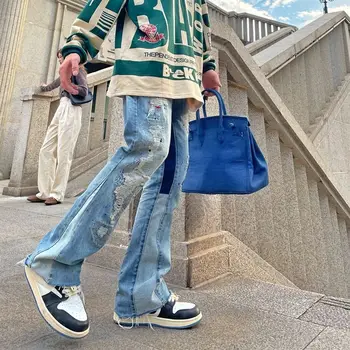 Мужские узкие джинсы, Корейские модные повседневные брюки с брызгами, синие модные брюки-карго, уличная одежда в стиле панк, мужские джинсы Harajuku, Y2k