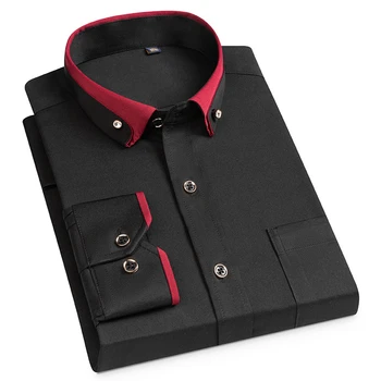 Универсальные мужские рубашки с застежкой-дрелью и защитой от морщин, приталенный деловой двойной воротник, мужская рубашка с длинным рукавом для работы