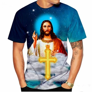 2023 Летняя Мужская и женская футболка Jesus Religion с 3D принтом Harajuku, Футболка с изображением Бога из Мультфильма, Мужская Летняя Модная Футболка Для Отдыха, Большая