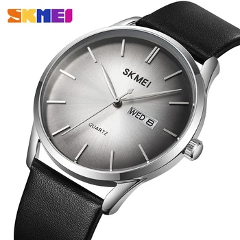 Спортивные часы SKMEI для мужчин, модные минималистичные ультратонкие кварцевые наручные часы, деловые кожаные мужские часы с дисплеем даты и недели