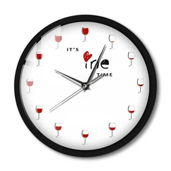 Пришло время вина Настенные часы в металлической раме Бесшумный алкогольный бокал для вина Декоративные настенные часы для красного вина Ликер для любителей вина