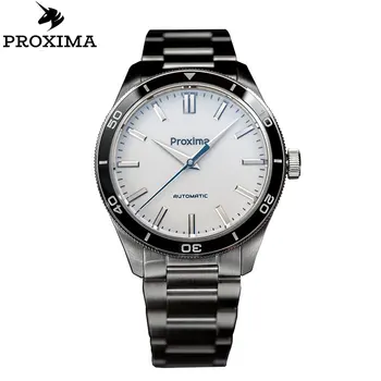 Proxima PX1697 Роскошные мужские часы с белым эмалевым циферблатом Bubble Sapphire PT5000 SW200 Автоматические механические Водонепроницаемые 20 бар Светящиеся