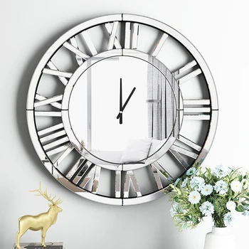 Роскошные настенные часы в скандинавском стиле, современный дизайн, большой размер, Бесшумное Большое зеркало, Серебряные часы, настенный декор для дома, гостиная, украшение дома
