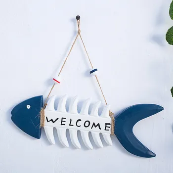 Знак приветствия в виде морской рыбы, Деревянная настенная табличка в виде рыбы, украшение для дома, ванной комнаты, офиса, украшения на пляжную тематику, Средиземноморья