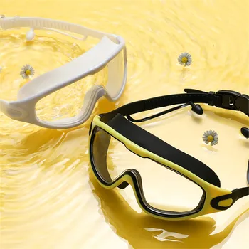 Взрослые плавательные очки в большой оправе, Женская близорукость, Плоские плавательные очки для дайвинга, Водонепроницаемые противотуманные HD-очки, Силиконовые очки