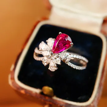 Роскошное Женское Хрустальное Розово-красное кольцо с подвесками серебряного цвета, обручальные кольца для женщин, Милое обручальное кольцо с цирконием для невесты