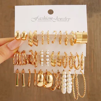 Винтажный золотой комплект висячих серег с жемчугом и змеей, модные серьги-кольца для женщин, металлические круглые полые серьги, модные украшения