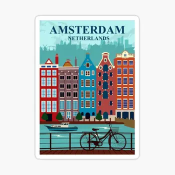 Туристический плакат Амстердама, 10 шт., наклейки для печати, Забавные бутылки для воды, наклейки на стену, окно, ноутбук, багаж, Бампер, гостиная