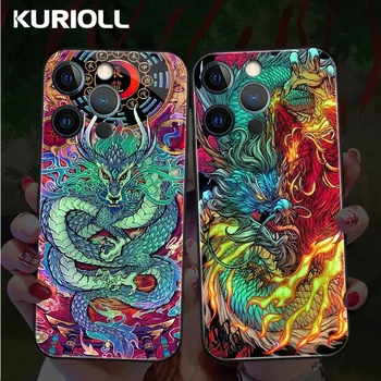 KURIOLL Luxury Dragon LED Light Чехол для iPhone 14 13 12 Pro Max 11 X XR XS 7 8 Plus SE2020 Чехол Для Телефона Smart Luminous Fundas