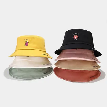 Хлопковая панама с мультяшной вышивкой Four Seasons, Рыбацкая шляпа, солнцезащитная кепка для мужчин и женщин, для путешествий на открытом воздухе, 130