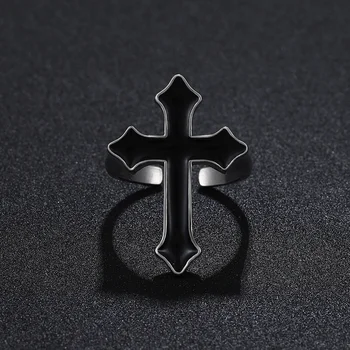 Винтажное мужское кольцо с крестом, модные панк-черные металлические кольца с регулируемым отверстием, подарки для бойфрендов, трендовые украшения для вечеринок 2023
