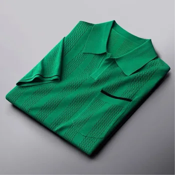 Европейская роскошная летняя дизайнерская жаккардовая трикотажная футболка с тонким отворотом, высококачественная корейская модная мужская рубашка поло с коротким рукавом