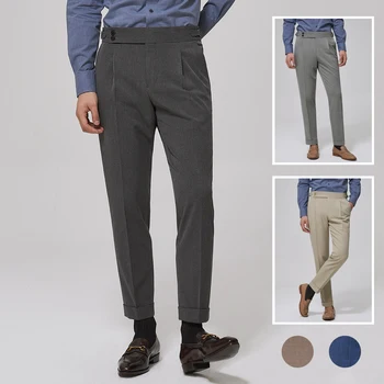 Новые мужские брюки Naples, деловой приталенный крой с регулируемой пряжкой на поясе Paris, удлиненная и круглая талия