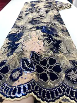 Новая африканская бархатная кружевная ткань с блестками 2023, высококачественная роскошная вышивка bluie Line, Французское сетчатое кружево для свадебного платья