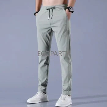 2023 Новые весенние мужские Корейские модные Повседневные Летние Прямые брюки из тонкого шелка Льда, свободные Спортивные 9-точечные брюки, мужская одежда для мальчиков