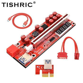 6ШТ Конденсатор TISHRIC Riser 013 Pro 10 с дисплеем температуры / напряжения PCIE Riser Card Адаптер удлинителя видеокарты