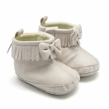 Детские зимние ботинки с милым бантом, зимние теплые ботинки для мальчиков и девочек, толстые зимние ботинки для новорожденных, однотонные детские ботинки для малышей, обувь