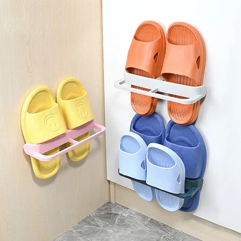 Подставка для обуви, пластиковые органайзеры для обуви в ванной, сушилка для хранения тапочек, настенный подвесной держатель для обуви без перфоратора