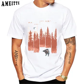 Классическая футболка с изображением медведя в дикой природе, новая летняя мода для мужчин, короткий рукав, забавные повседневные топы с изображением природных пейзажей для мальчиков, мужские белые футболки