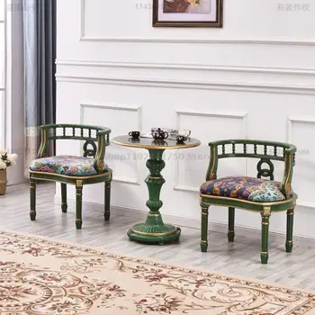 Золотой изумрудный стол для переговоров, Балкон, Маленький круглый столик, журнальный столик, американский диван из массива дерева для одного человека, повседневный столик и