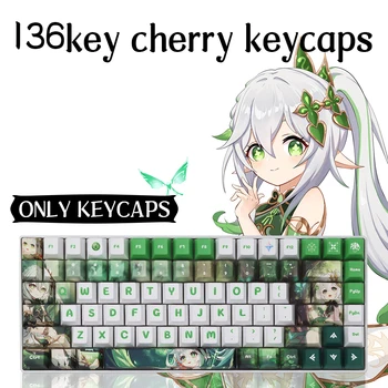 Genshin Impact Nahida Keycaps PBT Personality Вишневый профиль 136 клавиш, Зеленые Белые колпачки для клавиш, игровая механическая клавиатура
