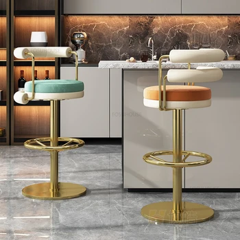 Современные легкие роскошные барные стулья из нержавеющей стали, высокие табуреты для домашнего бара, стулья для кафе, барная мебель, стул с поворотной спинкой KTV