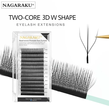 Двухжильные объемные веера NAGARAKU 3D W-образной формы, 12 линий / лоток, натуральные мягкие накладные ресницы Clover Bloom