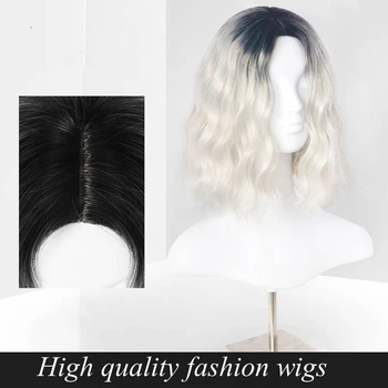 Awahair Синтетические Короткие Волнистые Серебристо-серые натуральные волосы, средняя часть Боба, парик из термостойкого волокна, косплей-парики для женщин